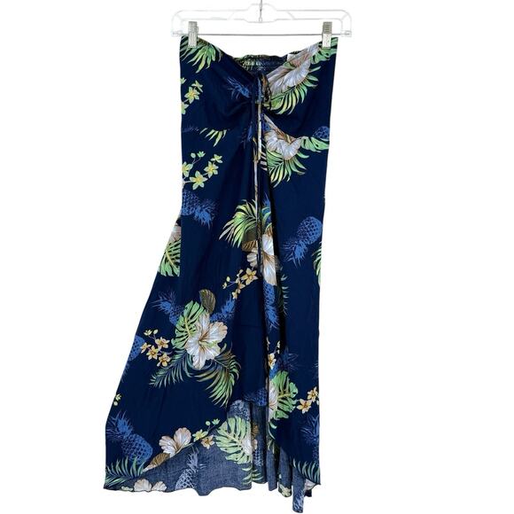 Hawaii Hangover String Halter Dress Size Small Blue Floral Rayon Hi-Lo Hem New - Picture 1 of 13